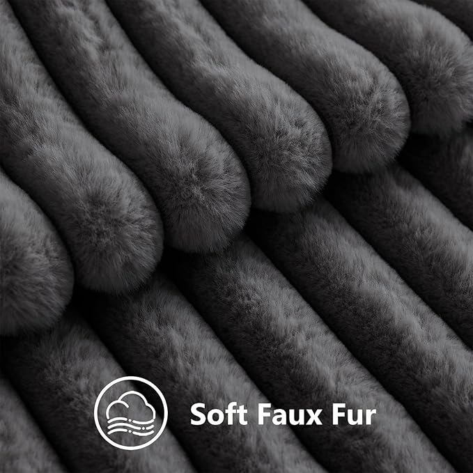 decorUhome Cozy Faux Fur Throw Pillow Covers 20x20 Set of 2 Decorative Soft Plush Striped Modern Farmhouse Boho Couch Pillow Cases with Velvet Back for Sofa Bed Living Room, Dark Grey