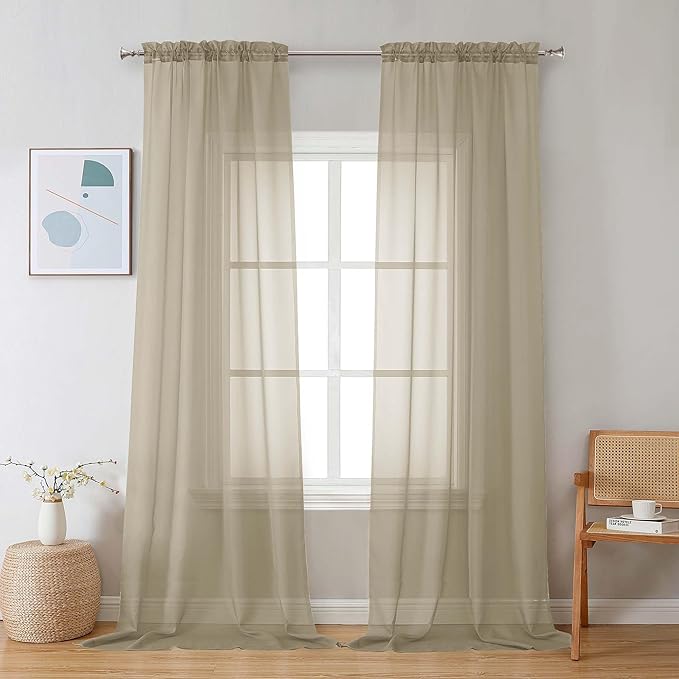 Chyhomenyc Taupe Sheer Curtains 120 Inches Long - Light Filtering Voile Extra Long Panel Drapes for Floor to Ceiling Window, Elegant Soft Living Room Curtains, Each 42Wx120L Inch, 10FT, 2 Panels