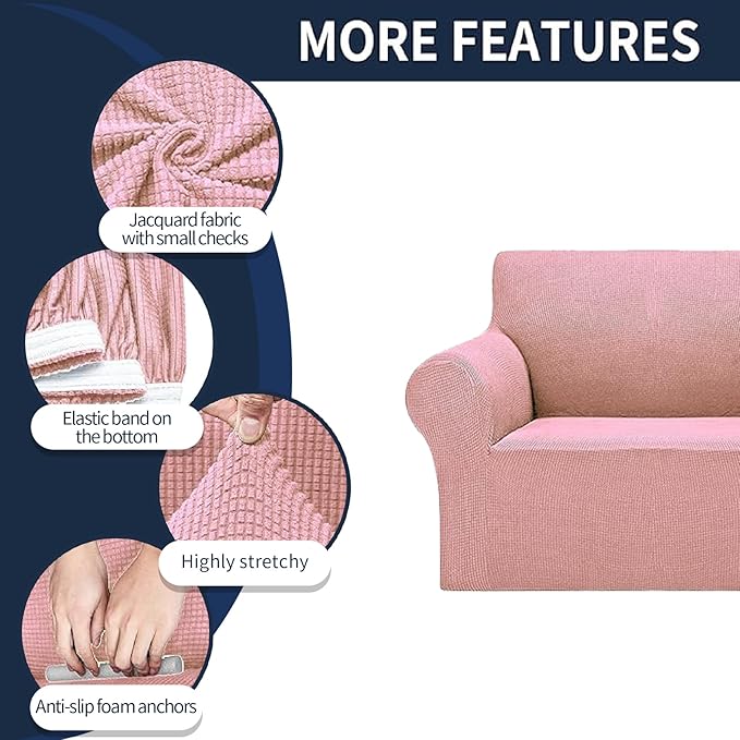 Cupuamon 2026 New Stretch Chair Sofa Slipcovers Couch Cover for 1 Seater Furniture Protector Sofa Covers with Elastic Bottom Jacquard Fabric Small Checks for Pets, Kids - Dusty Pink