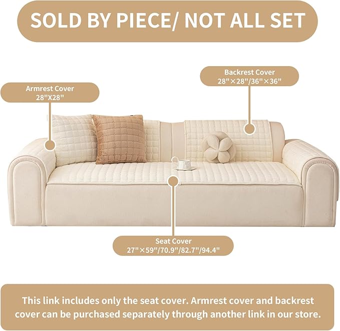 Velvet Couch Covers for Dogs, Dog Sectional Couch Covers, Pet Couchs Cover for 2-3 Seater, Couchs Protector for Dogs, Sectional Sofa Cover for Pet Washable(1PC,Beige White,27.6"×70.9")