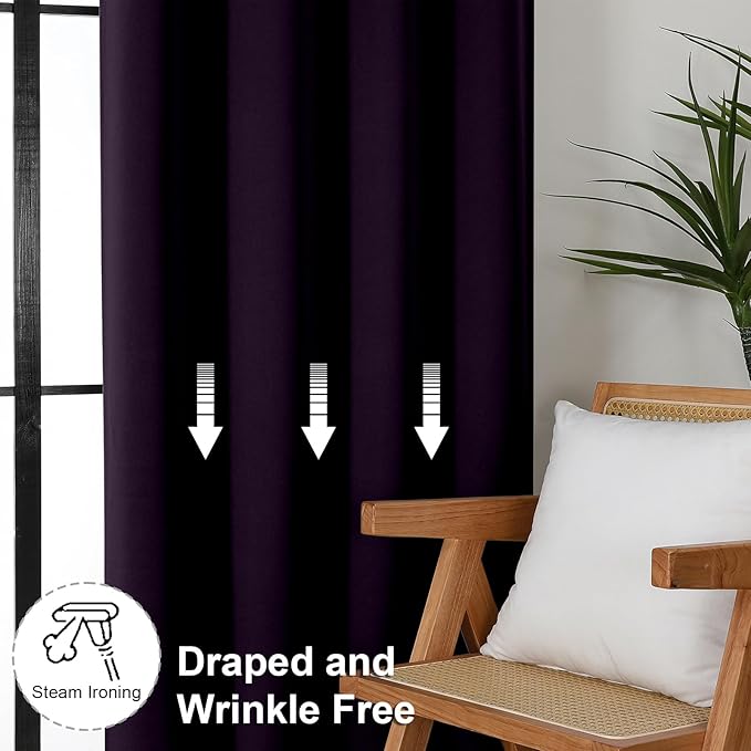 Simplebrand Ava BlackBerry Blackout Curtains for Bedroom 72 Inch Length 2 Panels Set, Privacy Thermal Insulated Rod Pocket Window Curtains for Patio French Door Front Door, W40 x L72 Inch