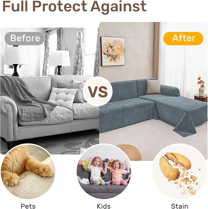 Sectional Couch Covers, 2 Pieces Washable L Shaped Couch Covers Sofa Blanket for Dogs Pet Friendly Sectional Sofa Slipcovers Furniture Covers,71"x 110"+ 71"x 118",(X-Large,Dusty Blue)