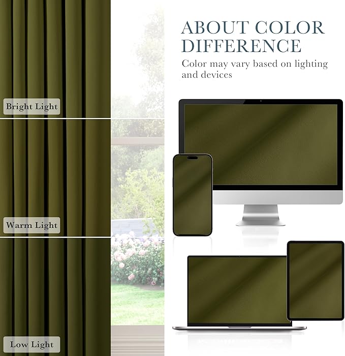 PONY DANCE Blackout Kitchen Curtains - Window Drapes Rod Pocket & Back Tab Energy Efficient Curtain Panels Xmas Home Decor for Kids' Room, 42-inch Wide by 45 Long, Olive Green, 2 PCs