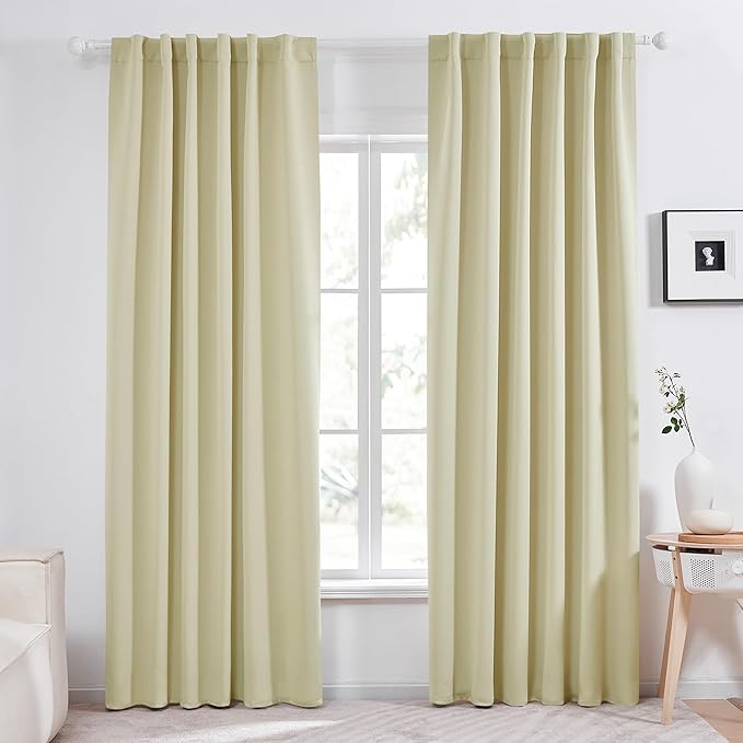 Deconovo Blackout Curtains, Thermal Insulated, W52 x L95 2 Panels, Back Tab, Machine Washable, Room-Darkening Drapes for Bedroom/Living Room Beige