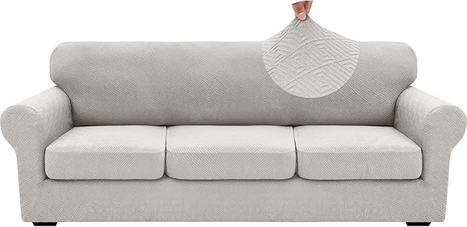 XINEAGE 2026 New 4 Pieces Extra Large Couch Covers for 3 Cushion Sofa Super Stretch Sofa Cover for 3 Large Seat Cushion Universal Slip Cover for Living Room (Silver Grey), 91"-110"(3 Cushions)