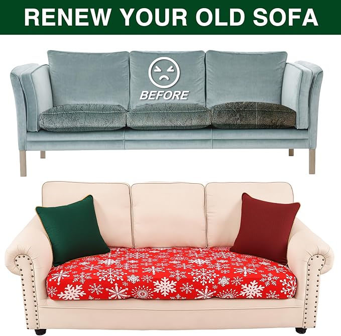 Smiry Printed Couch Cushion Covers, Stretch Soft Couch Covers for Sofa, Washable Non-Slip Sofa Slipcover Furniture Protector for Indoor and Outdoor (3 Pack, Red with White)