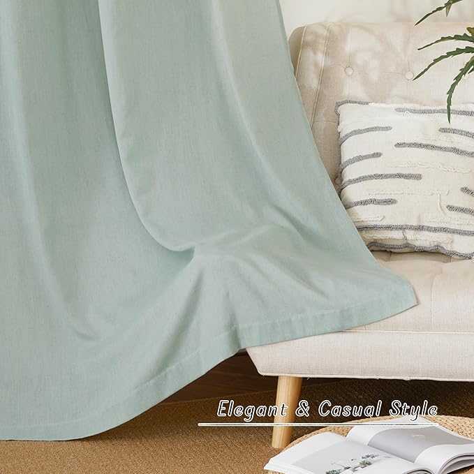 NICETOWN Linen 78 inch Curtains for Kitchen Window, Grommet Thick Flax Linen Sage Green Small Window Treatments Privacy Assured with Light Filtering for Cafe/Kids Room, W68 x L78, 2 Panels
