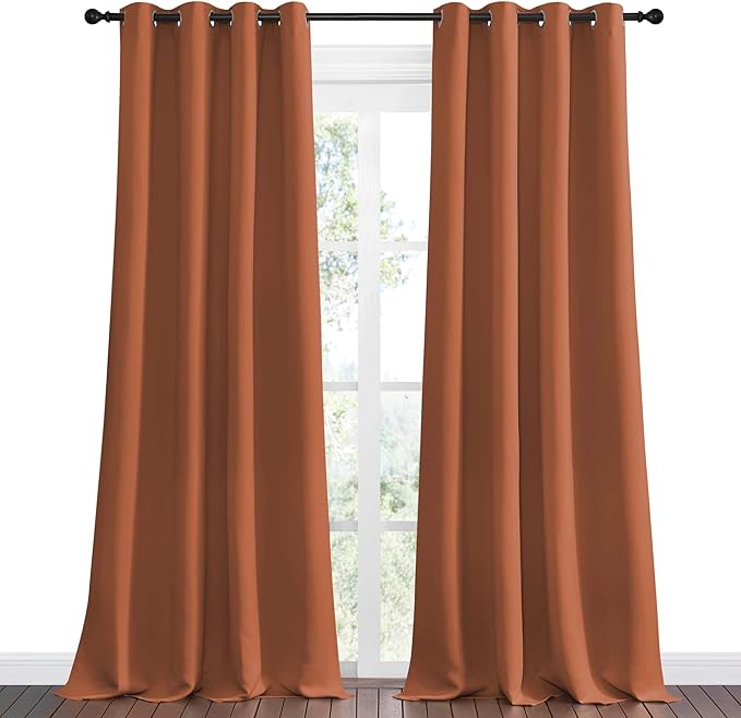 NICETOWN Burnt Orange Blackout Curtains for Sliding Door - 55 by 96, 2 Pieces, Blocking Out Sunlight Window Treatment Modern Design Grommet Curtain Panels for Dining Room