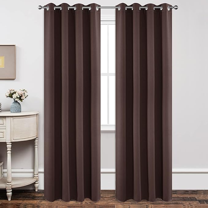 Joydeco Blackout Curtains 95 Inch Length 2 Panels Set, Thermal Insulated Long Curtains& Drapes 2 Burg, Room Darkening Grommet Drapes for Living Room Bedroom Window (W52 x L95 Inch, Chocolate)