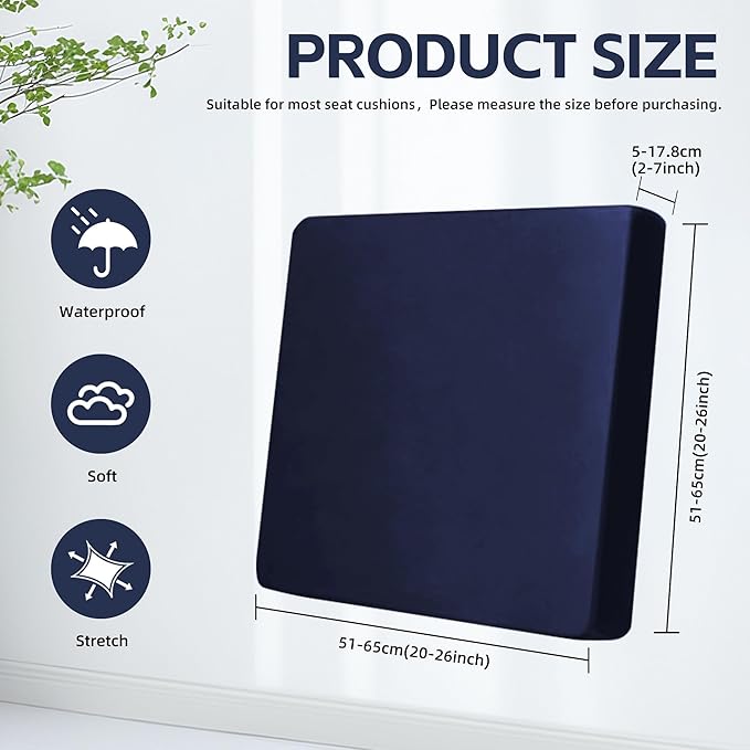 8Pcs Outdoor Cushion Covers, Patio Cushion Covers,Stretch Elastic Slipcovers, Replacement Washable & Reusable Furniture Protector for Patio Couch (Navy Blue,Cover Only)