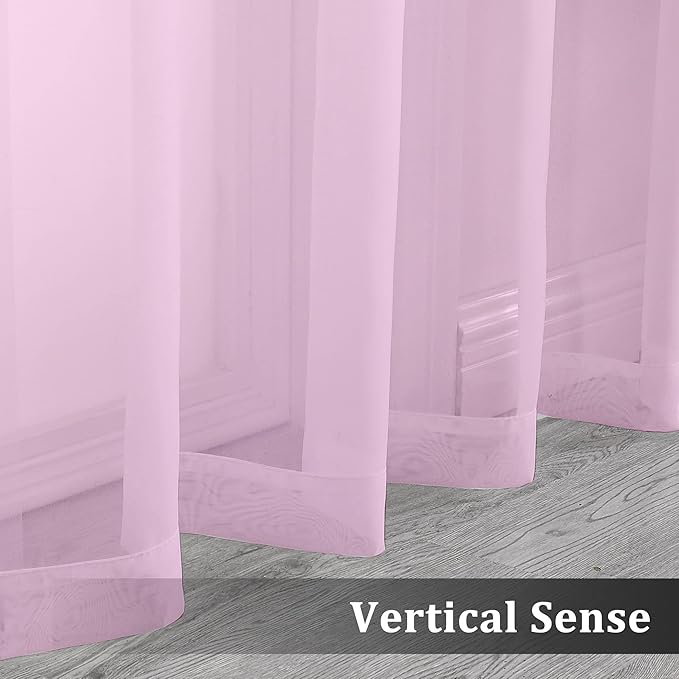 OVZME 2 Pack: Basic Pink Sheer Curtain 84 Inches Long, Light Filtering Sheer Drapes for Living Room Bedroom, Each 42" W x 84" L