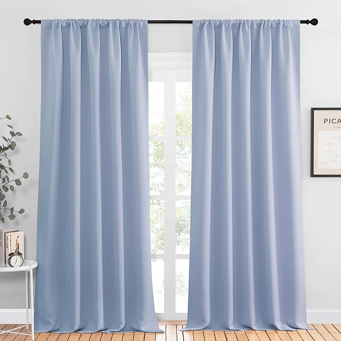 NICETOWN Blackout Curtains for Living Curtains, Vintage Blue, 2 Panels, 52 by 95, Room Darkening Window Curtain Panels, Easy-Care Solid Thermal Insulated Draperies/Drapes for Daughter Room