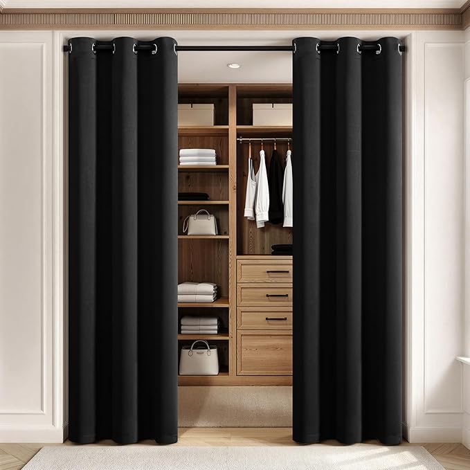 MIULEE Blackout Door Curtain Set of 2, 34 x 80 Inch Black Thermal Insulated Room Divider Drapes with Grommet Top for Privacy Cover, Living Room, Bedroom, Closet & Temporary Doorway
