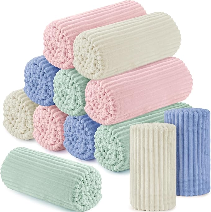 Buryeah 12 Pcs Flannel Throw Blanket Bulk 50 x 60 in Sleepover Blanket Outdoor Wedding Throw Lightweight, Oeko-tex Standard 100 Certified for Sofa Homeless Gifts (Pastel Colors)