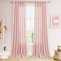 Pink Linen Curtains 90 Inch Long 2 Panels Set for Baby Girl Bedroom Pink Soft Linen Textured Window Drapes Semi Sheer Light Filtering Rod Pocket Back Tab Farmhouse Curtain 52x90