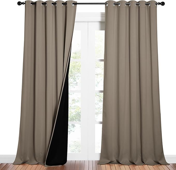NICETOWN Taupe Full Shade Curtain Panels, Pair of Energy Smart & Noise Blocking Out Blackout Drapes for Dining Room Window, Thermal Insulated Guest Room Lined Window Dressing(Taupe, 62 x 84 inch)
