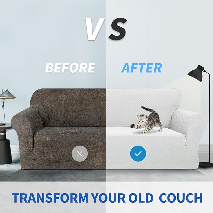 ZNSAYOTX 1 Piece Jacquard Chair Slipcovers for Living Room High Stretch Chair Covers with Arms Anti Slip Pets Friendly Couch Sofa Armchair Cover Furniture Protector (Small, White)