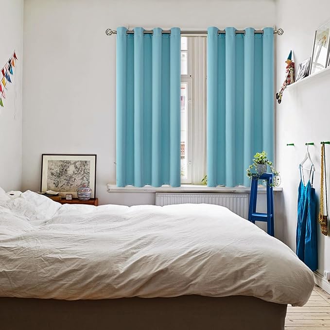 BGment Blackout Curtains - Grommet Thermal Insulated Room Darkening Bedroom and Living Room Curtains, Set of 2 Panels (52 x 45 Inch, Aqua)