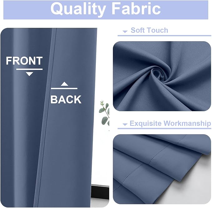 Simplebrand Ava Denim Short 24 Inches Blackout Curtain 2 Panels Set, Half Window Rod Pocket Privacy Curtain Tiers for Kitchen, Curtains Blackout for Bathroom Shades, W30 x L24 Inch, Denim