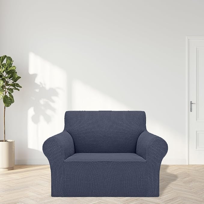 Cupuamon 2026 New Stretch Chair Sofa Slipcovers Couch Cover for 1 Seater Furniture Protector Sofa Covers with Elastic Bottom Jacquard Fabric Small Checks for Pets, Kids - Charcoal