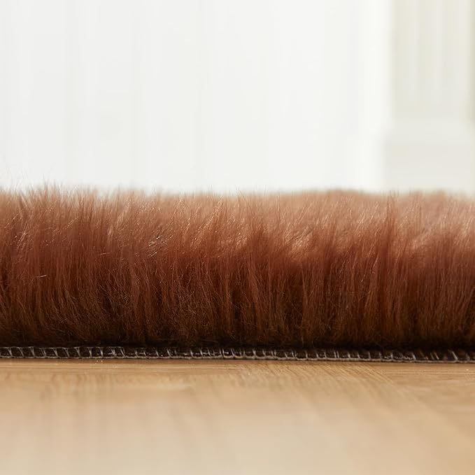 EasyJoy Ultra Soft Fluffy Shaggy Area Rug Faux Fur Rug Chair Cover Seat Pad Fuzzy Area Rug for Bedroom Floor Sofa Living Room (2 x 4 ft Rectangle, Coffee)