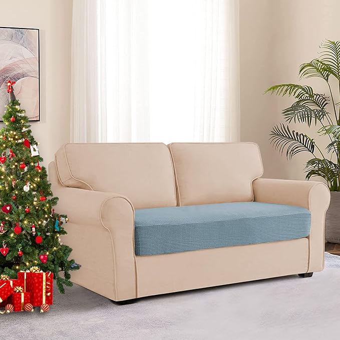 Water Repellent Sofa Seat Slipcovers Stretch Cushion Covers, Seaters Replacement for Furniture Protector, Soft Flexibility with Elastic Bottom (Medium, Dusty Blue)