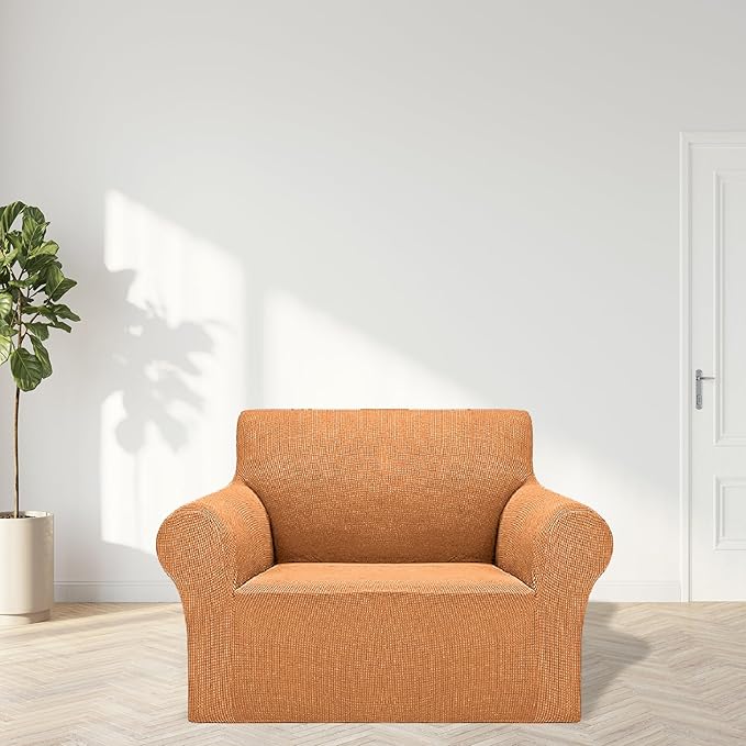 Cupuamon 2026 New Stretch Chair Sofa Slipcovers Couch Cover for 1 Seater Furniture Protector Sofa Covers with Elastic Bottom Jacquard Fabric Small Checks for Pets, Kids - Golden