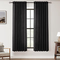 Black Linen Curtains 63 inches Long for Bedroom Back Tab Light Filtering Privacy Semi Sheer Black Curtains Living Room Boho Rustic Farmhouse Cotton Textured Gauze Curtain 2 Panel Set