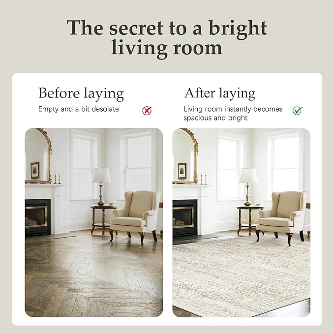 Double Layers 8x10 Area Rugs for Living Room- Upgraded Removable(Upper Layer+Lower Layer) Washable Area Rugs for Bedroom,Dining Room- Large Vintage Carpets with Cushioned Pad for Home Office