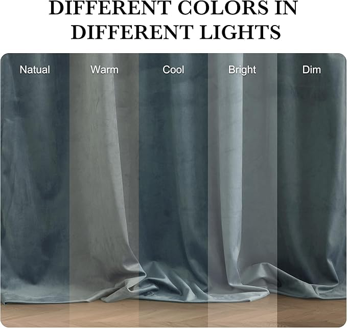 RYB HOME Dusty Blue Velvet Drapes for Baby Boy Bedroom, Thermal Insulated, Light Blocking, Floor-Length Velvet Curtains with Hook Belt for Modern Home Decor, 52" W x L102 L, 2 Panels Set