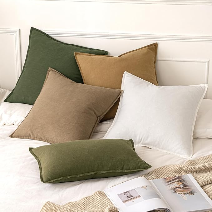 MIULEE Decorative Linen Euro Sham Pillow Covers 28x28 Inch Khaki Boho Farmhouse Neutral Winter Couch Throw Pillows for Bed Pack of 2 Accent Modern Pillowcase Sofa Livingroom Home Decor