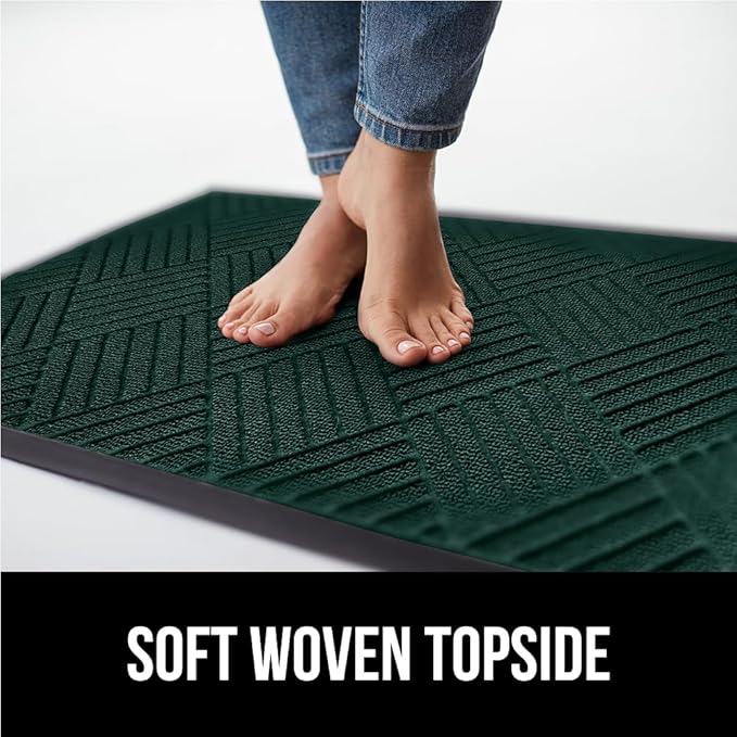 GORILLA GRIP 100% Waterproof All-Season WeatherMAX Doormat US Designed Natural Rubber, Stain and Fade Resistant, Low Profile Indoor Outdoor Door Mats, Easy Clean Patio Mat, 29x17, Green Diamond