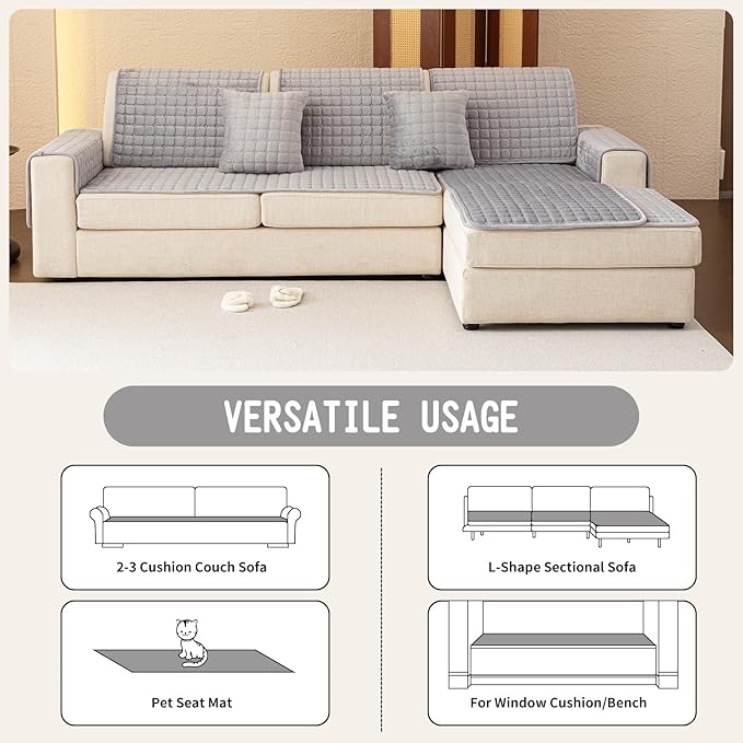 Velvet Couch Covers for Dogs, Dog Sectional Couch Covers, Pet Couchs Cover for 2-3 Seater, Couchs Protector for Dogs, Sectional Sofa Cover for Pet Washable(1PC,Light Grey,27.6"×70.9")