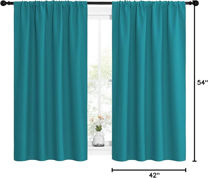 NICETOWN Peacock Blue Blackout Curtains Panels for Window, Thermal Insulated Rod Pocket Blackout Drapes/Draperies for Living Room (2 Panels, W42 x L54 inches)