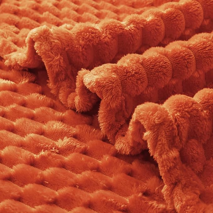 Exclusivo Mezcla Fleece Twin Blanket for Bed, Extra Large Fuzzy Burnt Orange Bed Blankets, Soft Cozy Plush Sofa Throws for All Seasons, 60x80 Inches