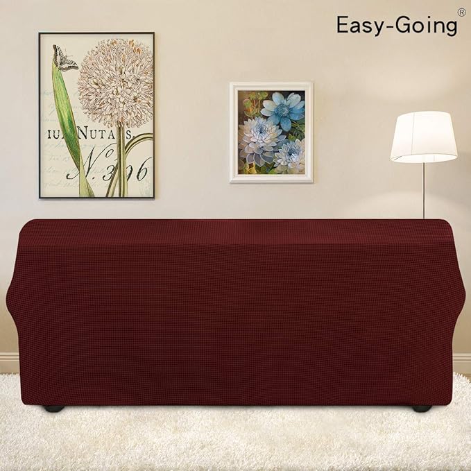 Easy-Going Stretch 4 Seater Sofa Slipcover 1-Piece Sofa Cover Furniture Protector Couch Soft with Elastic Bottom for Kids, Polyester Spandex Jacquard Fabric Small Checks Wine