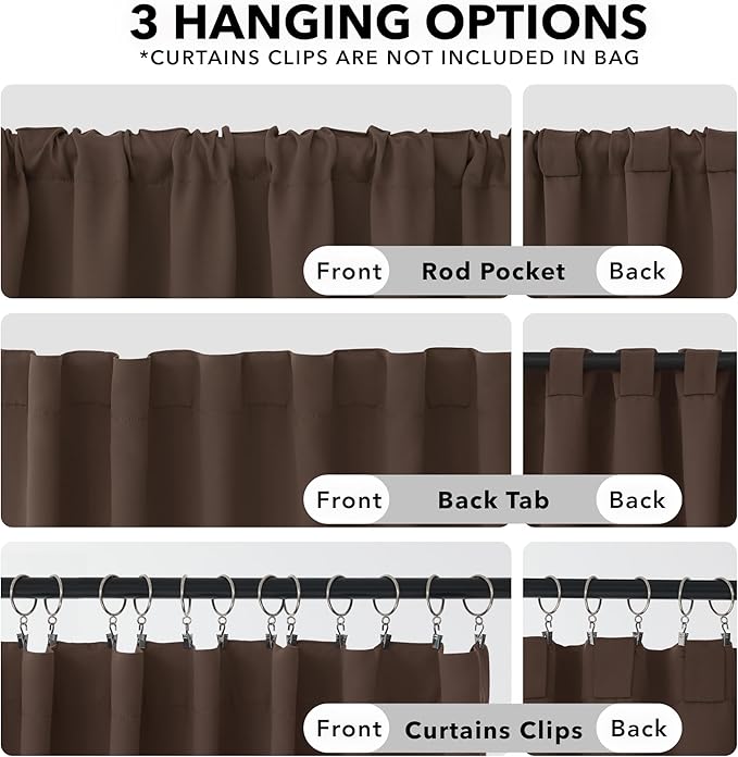Deconovo Blackout Curtains, Thermal Insulated, W52 x L72 2 Panels, Back Tab, Machine Washable, Room-Darkening Drapes for Bedroom/Living Room Brown