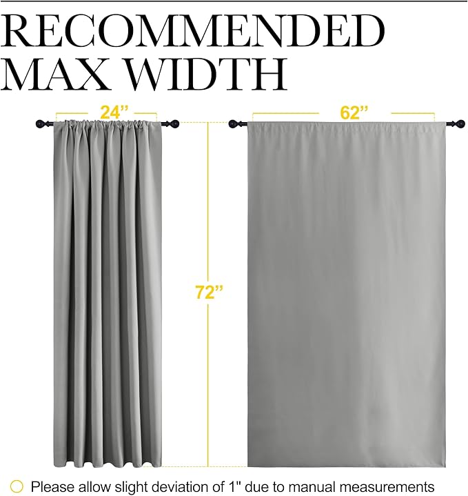 NICETOWN 2 Panels Blackout Curtains, Rod Pocket Window Curtains Room Darkning Drapes for Bedroom/Living Room, Thermal Insulated Solid Draperies for Home Office/Study, 62 by 72-Inch, Silver Grey