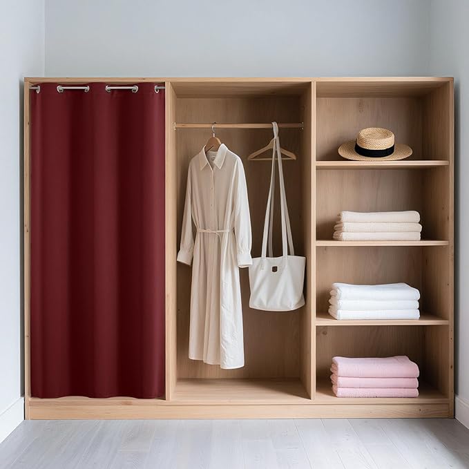 Joydeco Blackout Door Curtain for Doorway Privacy 96 Inches Long, Grommet Closet Curtain for Open Closet, Room Divider for Bedroom Living Room (Burgundy Red, 52Wx96L, 1 Panel)