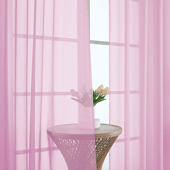 OWENIE Extra Long Pink Sheer Curtains 96 Inches Long 2 Panels Set, Soft Lightweight Airy Voile Sheer Curtain for Bedroom Living Room, Rod Pocket Solid Color Farmhouse Curtains, 59" Wx96 L Inch