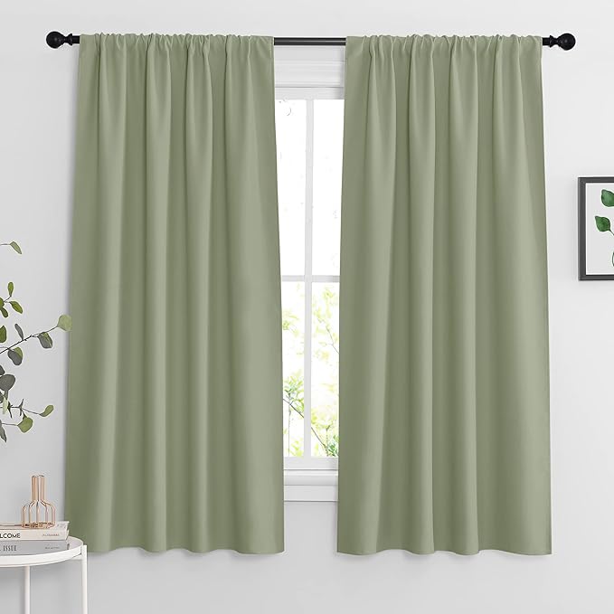RYB HOME Blackout Curtains for Bedroom Living Room 63 inches Long, Thermal Insulated Privacy Rod Pocket Drapes for Nursery Office Home Theater, Width 42 by Length 63, Sage Green, 2 Panels