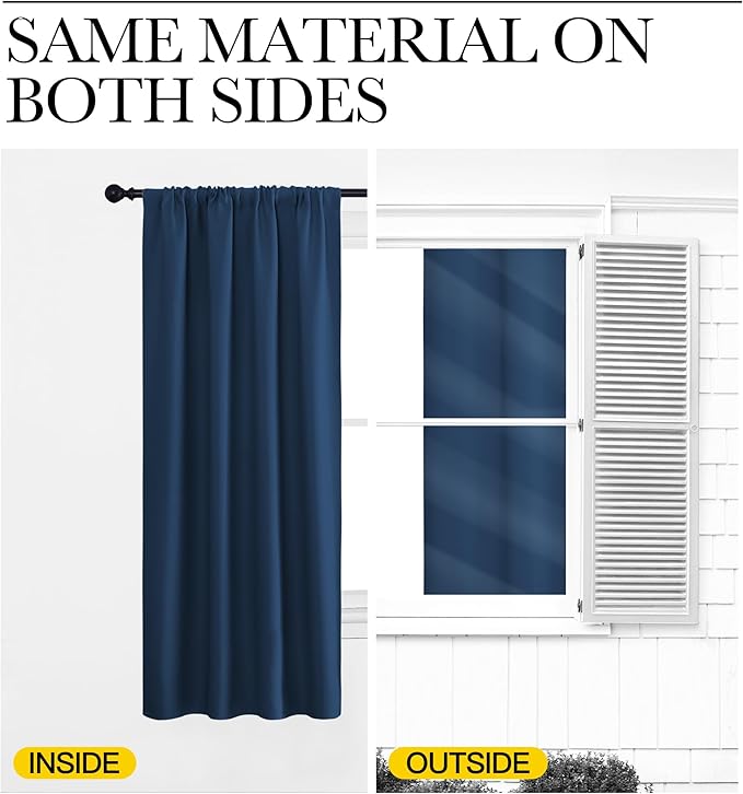 NICETOWN Kitchen Curtains, Moroccan Blue, 34" x 40", Set of 2, Short Blackout Curtains & Drapes, Thermal Insulated Rod Pocket Window Treatment Draperies for Nursery