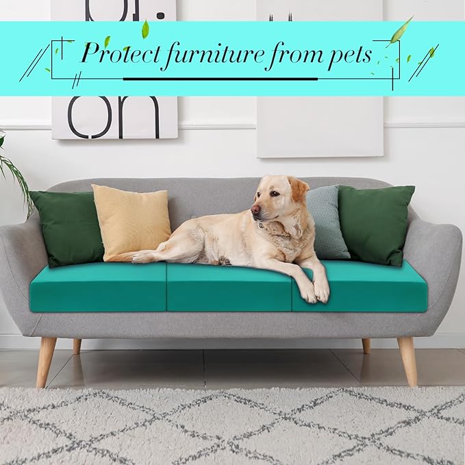 Newwiee Set of 4 Stretch Patio Cushion Covers Sofa Couch Seat Chair Slipcovers Cushion Cover Replacement Furniture Protector for Pets Washable(Turquoise,Seat Cover,Solid)