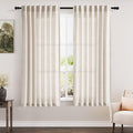 Beige Linen Textured Curtains 2 Panels Set 60 Inches Long for Living Room Bedroom Short Semi Sheer Light Filtering Back Tab Rod Pocket Drapes Half Privacy Protected Curtain for Farmhouse W52xL60
