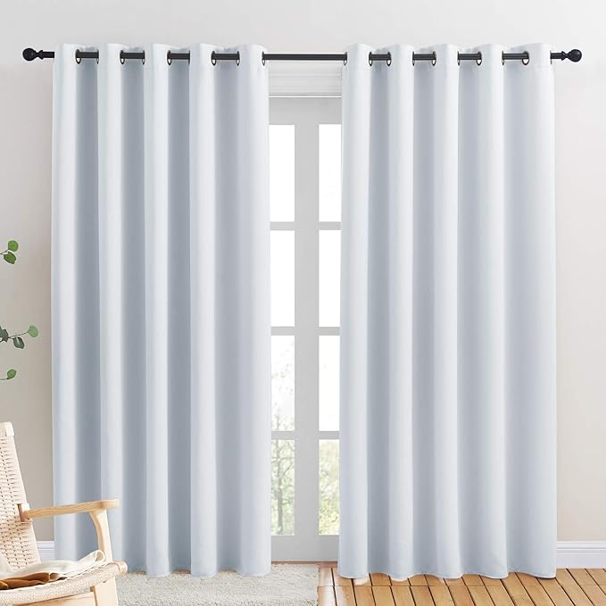 NICETOWN Room Darkening Curtain Panels for Bedroom -Easy Care Solid Thermal Insulated Grommet Room Darkening Draperies/Drapes (Greyish White, 2 Panels, W70" X L84")