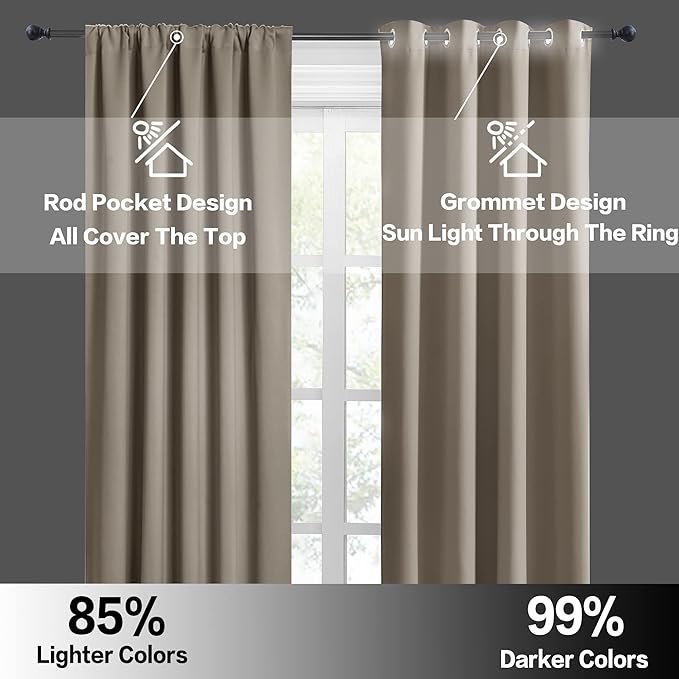 RYB HOME Blackout Privacy Bathroom Window Curtains, Short Thermal Insulated Heat Blocking Privacy Rod Pocket Half Window Curtain Tiers for Nursery Bedroom, Width 42 by Length 30, Sand, 2 Panels