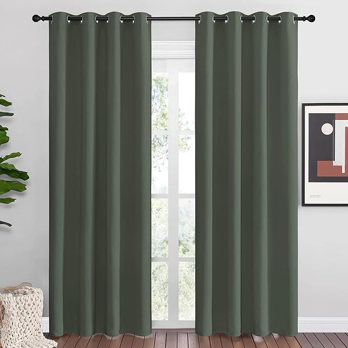 NICETOWN Dark Mallard Blackout Curtains Grommet - Home Decorations Thermal Insulated Solid Grommet Top Blackout Living Room Panels/Drapes for Gift (1 Pair, 55 x 86 inches)