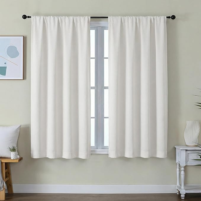 Simplebrand Ava Light Beige Short Light Filtering Curtains for Bedroom 54 Inches Long 2 Panels Set, Solid Thermal Insulated, Energy Saving Window Treatment Curtains Light Filtering, W40 x L54 Inch