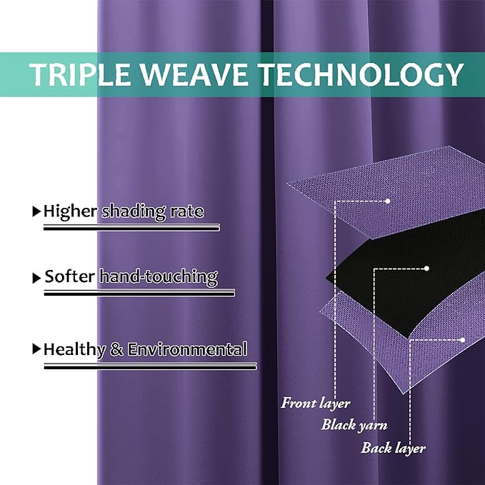 NICETOWN Total Shade Curtains and Draperies, Heavy-Duty Full Light Shading Drapes with Black Liner Backing for Villa/Hall/Dorm Window(Lilac Purple, Package of 2, 52 inches Wide x 95 inches Long)