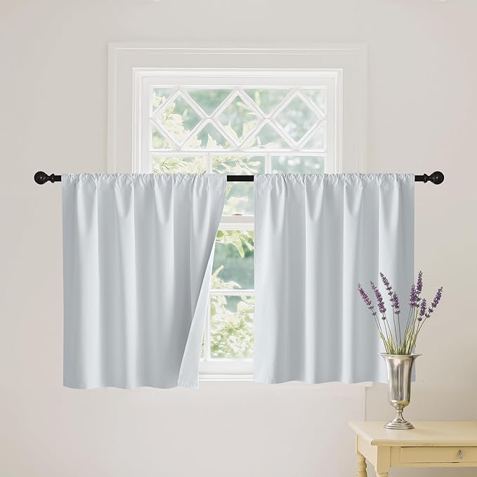 RYB HOME White 100% Blackout Curtains, Short Thermal Insulated Heat & UV Blocking Total Room Darkening Privacy Drapes for Small Window, Width 34 by Length 30, White, 2 Panels